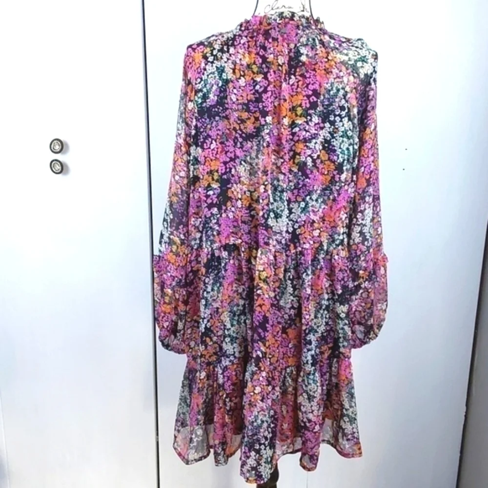 Vince Camuto|  Womens Black Multi-Colored Ditzy  Floral Babydoll Midi Dress XL - Picture 7 of 11